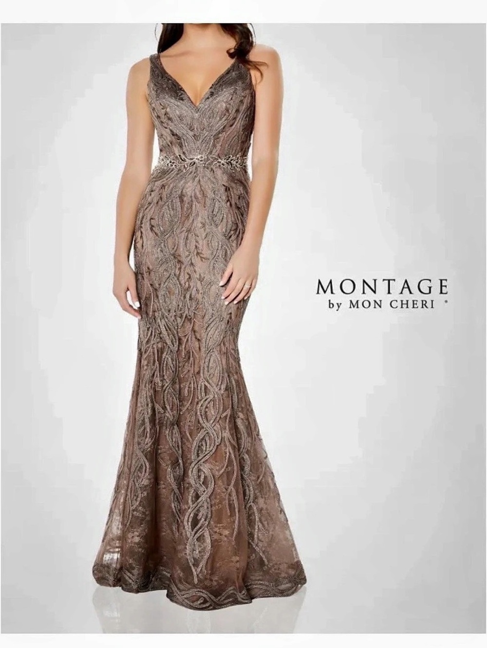 Montage Embroidered Mermaid Maxi Dress in mocha